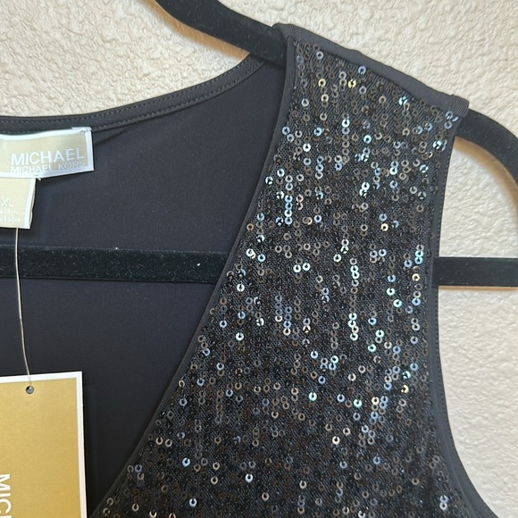 Michael Kors Black Sequin Shell Sleeveless Top Blouse Size XL - Picture 4 of 9